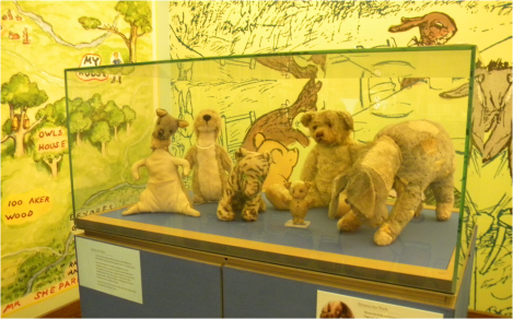 The original stuffed animals which belonged to AA Milne’s son, Christopher Robin Milne, that inspired the Winnie The Pooh stories. They have been housed at the New York Public Library since 1987. Christopher received Edward Bear (later renamed Winnie The Pooh) on his 1st birthday.